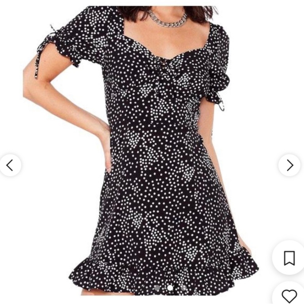 Nasty Gal mini polka dot dress with ruffle hem and tie front Sz M
